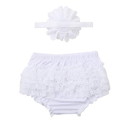 Agoky Baby Mädchen Schichten Spitzen Trainerhosen Unterwäsche Höschen Solide Lace Kleid Rüsche Hose Pumphose Windel Decken Weiß 68-74