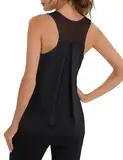 Terecey Tanktop Damen Sport Fitness Jogging Trägershirt Lässig Athletisch Ringerrücken Oberteil Ärmelloses Workout Running Yoga Tops, Schwarz M