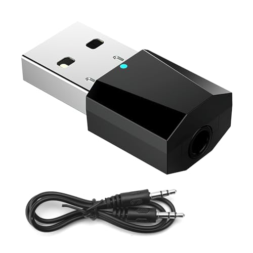 Bluetooth USB Empfänger mit Bluetooth 5.1 USB Bluetooth Adapter mit 3.5mm Aux Kable Eingebautem Mikrofon für TV-PC-Kopfhörer Lautsprecher Auto Heimstereosystem Musik und Freisprechanruf