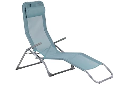 aro Outdoor Liegestuhl Charles mit Klippfunktion, Sonnenliege mit Armlehene, Stahl/Textilen-Bespannung, Klappbar, Türkisfarben