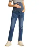 Maacie Umstandshosen Umstandsjeans gerades Bein Schwangerschaft Arbeit oder Büro Hosen Lange Stretch Kleidung beliebte Denim Pants Tägliches Pendeln Blau XL