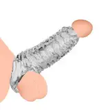 AMZII Penishülle Penismanschetten Dildo mit Rutschfest Hodenringe Penisringe Cockring,Vorhaut Rückhaltung Eichelring Penis Sleeve Peniskäfig für Penisvergrößerung und Potenzsteigerung (B,Transparent)