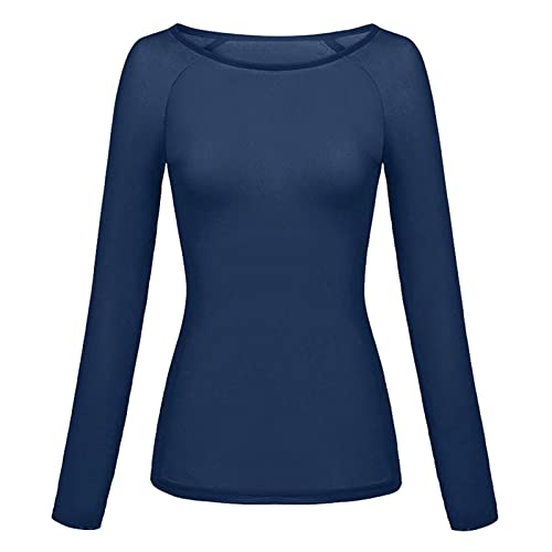 Sommer Langarmt-Shirt Damen Schwarz Damen Cardigan Sommer Lässig Bedrucktes Kurzarm-T-Shirt In Übergröße für Damen Damenbluse Sexy Enges Einfarbig Lässiges Komfort Langarm-T-Shirt für (Dark Blue, M)