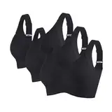 KODMNSW 3er Pack BH Damen Ohne Bügel Push Up BHS Seamless Bra Starker Halt Nahtlose Soft Bustier Komfort Gepolstert Büstenhalter Unterwäsche für Alltag Kleidung Warehouse Deal Schwarz XL