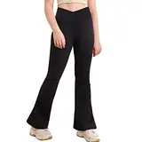 FEESHOW Kinder Jungen Mädchen Schlaghose Elastische Glockenhose Bequem Tanz Jazzpants Sport Jogginghose Yoga Training Hosen Lang Schwarz 116/6 Jahre