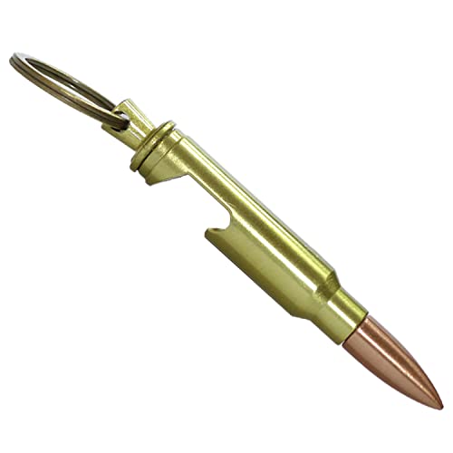 Schlüsselanhänger Patrone mit Flaschenöffner Bieröffner, Projektil Kaliber .308, Metall Gold
