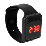 Kinder Sportuhr mit LED Anzeige, Eckige Digitaluhr, Aktivitäts Tracker für Freizeitaktivitäten mit Schrittzähler, Stoppuhr für Jungen und Mädchen(Schwarz)