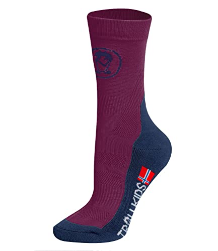 Trollkids Kinder halbhohe Wandersocken Trekking Socken, Pflaume/Marineblau, Größe 35-38; 9-11 years