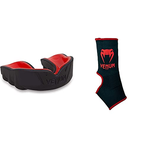 Venum Unisex Senior 11+ Jahre Challenger Mundschutz, Einheitsgröße,Schwarz/Rot & Boxen Fußgelenkschützer Kontact, Schwarz/Rot, One Size, VENUM-0173-100