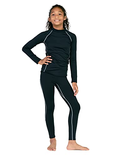 LAPASA Sport Thermounterwäsche Set für Mädchen, atmungsaktive Thermounterhemd und Thermo Leggings, Funktionsunterwäsche Sets für Kinder 4-13 Jahre (Thermoflux G18), Schwarz. 7-8 Jahre