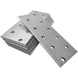 OMIDEAS 10 x Lochplatten (100 x 40 x 2) Flachverbinder Holzverbinder Verbindungsplatte Verbinder, Silber Verzinkt
