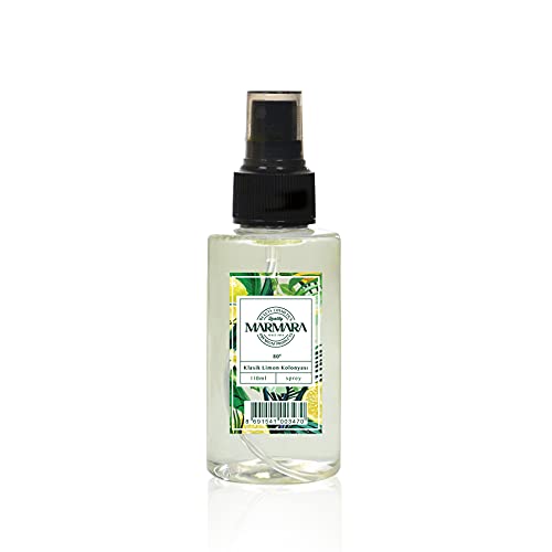 MARMARA Limon Kolonya 80° 110ml Spray Flasche | Eau de Cologne | After Shave | Rasierwasser | Zitronenduft | Kölnischwasser | Classik Lemon Duftwasser für Damen und Herren -