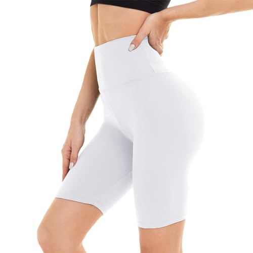 DDOBB Damen Radlerhose High Waist Kurze Sporthose Bauchweg Shorts Blickdicht Knielang Sportshorts Unterhosen Leggings Sommer für Sport Yoga Gym(2-Weiß, S-M)