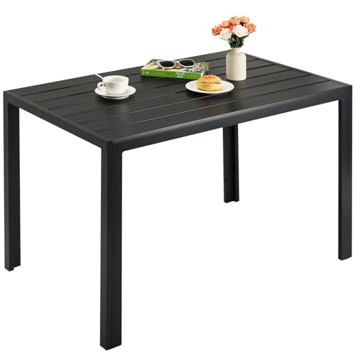 LIFERUN 110x70 cm Gartentisch aus Aluminium und WPC, Rechteckiger Balkontisch Wetterfest, Hitze- und Wetterbeständig, Outdoor Terrassentisch, Gartenmöbel für Veranden, Innenhöfe, Terrassen, Schwarz