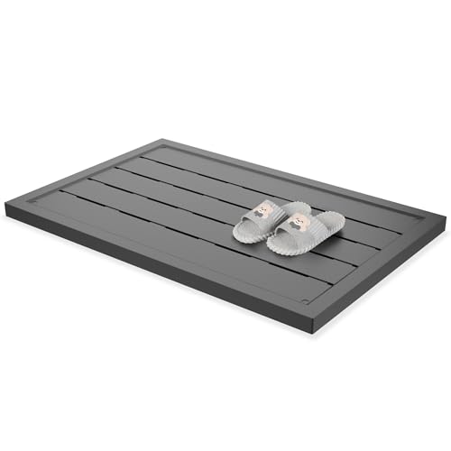 SUBTLETY WPC Bodenelement für Solardusche 100x56x4cm Anti-Rutsch Gartendusche Bodenplatten Inkl. Montagematerial UV-Beständig Kunststoffboden für Outdoor Gartendusche Saunen Poolleiter (Anthrazit)