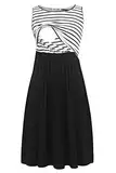 Smallshow Ärmelloses Patchwork-Umstandskleid mit Taschen für Frauen White Stripe-Black Small