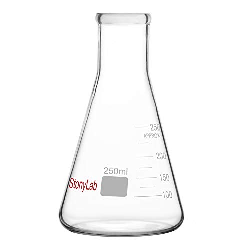 stonylab 1er-Pack 250ml Erlenmeyerkolben aus Glas, Schwere Wand und Schmalem Mund, Labor Kolben Erlenmeyer Flask mit Robustem Rand (250 ml, Passend für StonyLab 7# Gummistopfen)