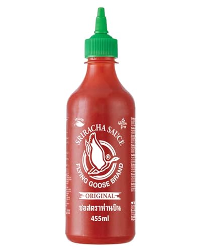 FLYING GOOSE Sriracha Chilisauce, das Original, scharf, grüne Kappe, scharfe Würzsauce aus Thailand, 1 x 455 ml