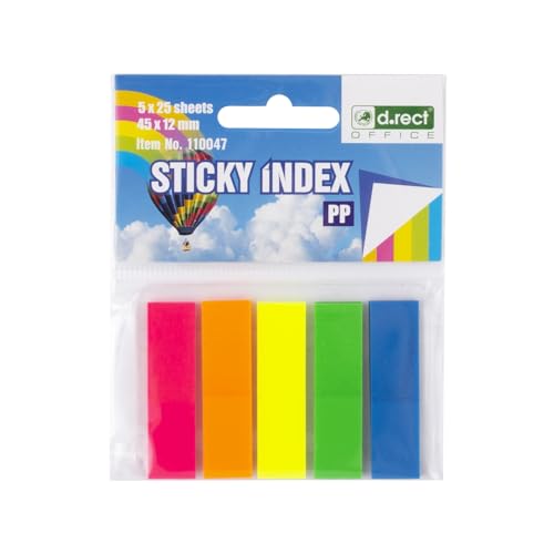 D.RECT 125 Stück Haftstreifen Pagemarker Index Haftmarker Film Textstreifen PP-Folie 12x45mm 5x25 Stück