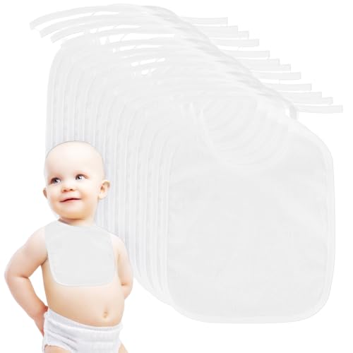 ALAHUGYEF Baby Lätzchen zum Bemalen,12 Stück Babylätzchen Weiß zum Bemalen, Baumwolle Wasserdicht Weiße Lätzchen Bemalen, Geschenk für Babyshower Party, für Mädchen/Junge