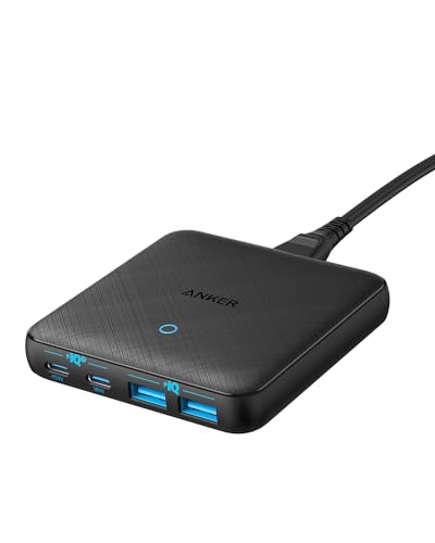 Anker USB-C Ladegerät, 543 (65W II) PIQ 3.0 & GaN 4-Port Netzteil, Dünnes Design, Zwei USB-C Anschlüsse (45W Max), iPad Ladegerät, für MacBook, Laptop, iPad Pro, iPhone 15