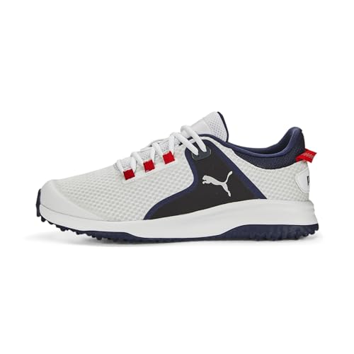 PUMA Herren Fusion Grip Golfschuh, Weiß Silber Navy, 42 EU