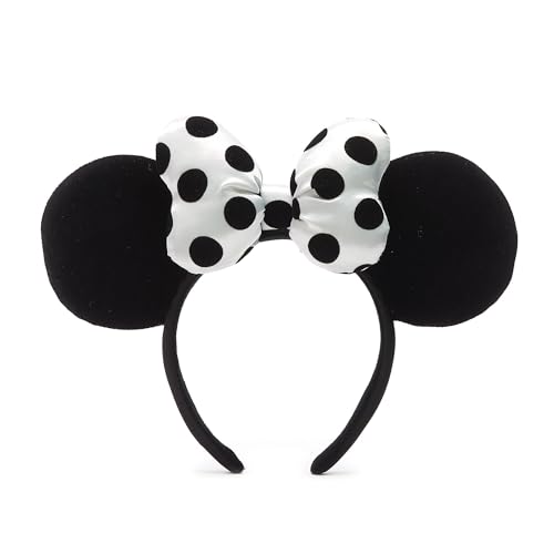 Disney Store Offizieller Walt Disney World Minnie Maus Ohren Haarreif in Monochrom, Unisex Samt-Finish Kopf-Accessoire mit Schleife für Erwachsene - Einheitsgröße