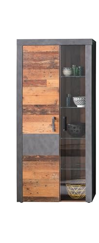 trendteam smart living - Highboard Schrank - Wohnzimmer - Indy - Aufbaumaß (BxHxT) 87 x 189 x 34 cm - Farbe Graphit Grau Matera mit Old Wood - 187913623