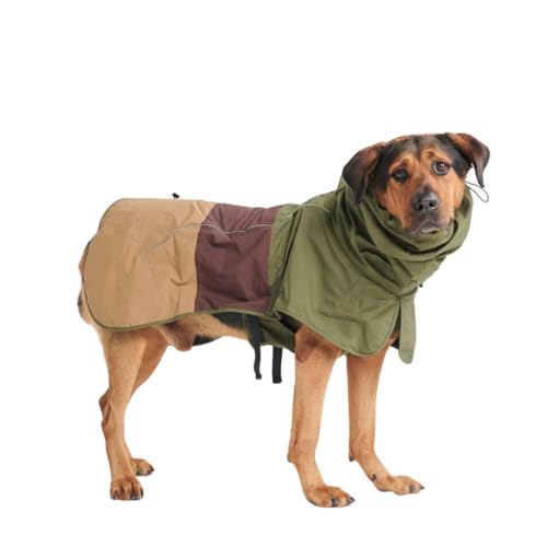 Spark Paws Breatheshield™ Hunderegenmantel - Allwetterschutz und Komfort - Atmungsaktiver Komfort, Anpassbare Passform und Sicherheitsverbesserungen - Green Brown Tan - 4XL