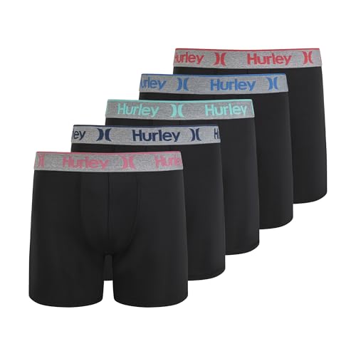 Hurley Herren 5 Pack Stretch Boxer Briefs Retroshorts, Schwarz/Hell, X-Large