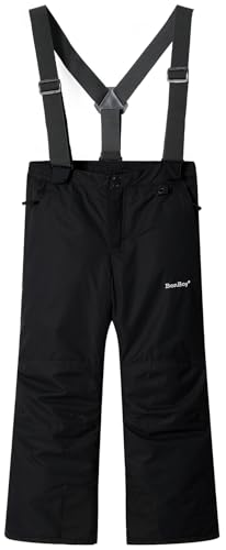 BenBoy Kinder Skihose Softshellhose Wasserdicht Schneehose Windproof Latzhose Outdoor Winter Warm Gefüttert Skibekleidung Thermohose Jungen Mädchen Snowboardhose HXK5003-Black-164-176