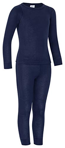 icefeld® - atmungsaktives Thermo-Unterwäsche Set für Kinder - warme Wäsche aus langärmligem Oberteil + Langer Unterhose (ÖkoTex100) in blau oder pink (110/116, Marineblau)