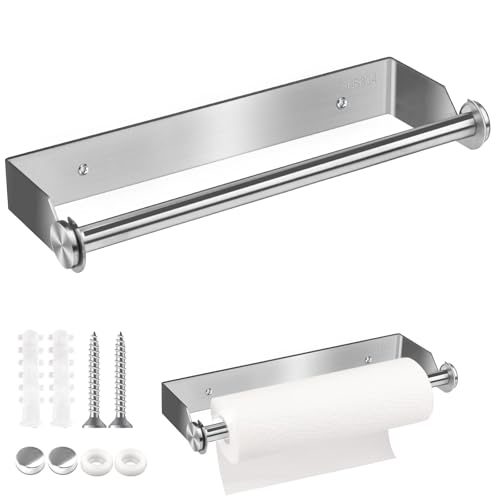 Küchenrollenhalter Wand, 28CM Küchenrollenhalter, Edelstahl Küchenpapierhalter, Halter Küchenrolle Wandmontage, Papierrollenhalter mit Schrauben für Küche Schrank Wohnzimmer Bad - Silber