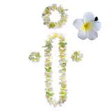 Lilbitty 5Pcs Blumenkette Deko Leis Blumenketten hawaii Ketten Blumen Mit Halskette Stirnband Armband Haarclips, Luau Blumengirlande FüR Hawaii Strandpartys Hochzeit, weiß