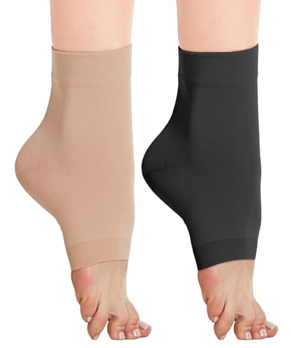 Kuzimua 2 Paar Knöchel Medizinische Kompressionsstrümpfe Herren & Damen 20-30mmhg, Stützstrümpfe Kompressionssocken für Schwellung Plantarfasziitis Verstauchung Neuropathie Sport (Schwarz+Beige, XL)