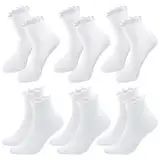 LEOEASIY 6 Paar Rüschen Socken Damen,Söckchen mit Rüschen,Trachtensocken Damen, Damen Söckchen,Rüschensocken,Süß,Bequem,Schweißabsorbierend und Atmungsaktiv,Geeignet