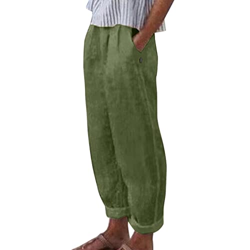 Generisch Musselin Hose Damen Lang Leichte Sommerhose - Leinenhose Freizeithose Stretch Baumwolle Elegant Haremshose Luftig Sommer Bequeme Stoffhose