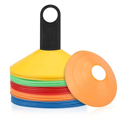 Rhinocerosdance 50 Stücke Profi Markierungshütchen Sports Set Fussball Trainingszubehör, Markierung für Fußball-, Hockey- Oder Hürden Koordinationstrainingshilfen, Farbmischung
