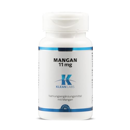 Klean Labs - Mangan 11mg - 90 Kapseln - vegan, ohne Gentechnik, ohne unerwünschte Zusätze - für einen normalen Energiestoffwechsel