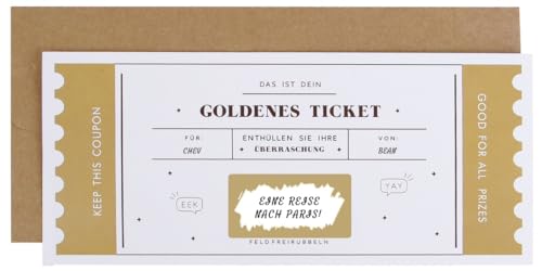 CL&MH Das goldene Ticket | Überraschungsticket zum Rubbeln und Enthüllen, Goldenes Ticket, Rubbelkarte, Überraschungsurlaub, Geschenkveröffentlichung, Überraschungsgeschenk