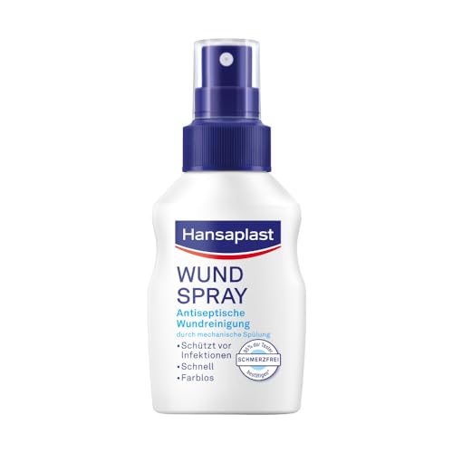 Hansaplast Wundspray (50 ml), zur antiseptischen Wundreinigung durch mechanische Spülung, Spray schützt vor Wundinfektionen, farblos und besonders hautfreundlich