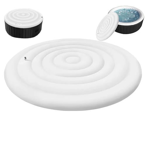Aufblasbare Whirlpools Abdeckung, Ø 145 cm Thermoabdeckung für Whirlpools, Energiesparender Deckel für Whirlpools im Freien, mit Griff, Schnelles Aufblasen und Entleeren, Winddichter & Regenfester