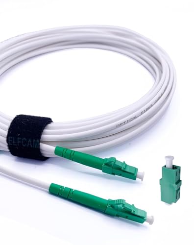 Elfcam® - 10m Glasfaserkabel LC/APC zu LC/APC SM 3,0mm Weiß, Lieferung mit Kupplung für Glasfaserverlängerung,Kompatibel:Deutsche Telekom,Vodafone,FRITZ!,Deutsche Glasfaser,1&1 und Viele Mehr