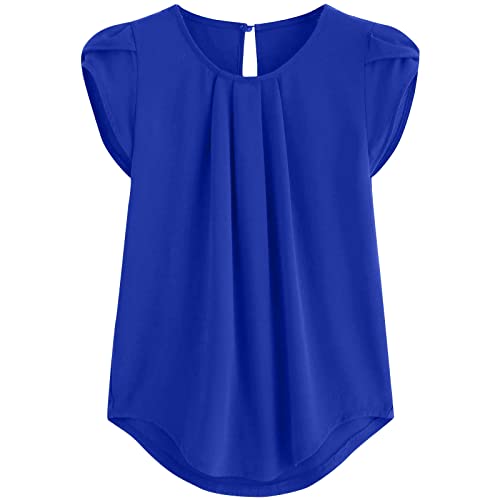 Tunika Damen Elegant Sexy Chiffon Bluse Damen Kurzarm Langes Elegant Tops 2024 Damenmode Sommer Flowy T-Shirt Bluse Oberteil Blau M