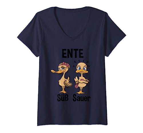 Damen Ente Süß Sauer Lustiges Wortspiel Für Chinarestaurant T-Shirt mit V-Ausschnitt