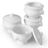 Cinf Weiße Keramik 354 ml Set von 4 Löwenkopf Porzellan Suppenschalen mit Deckel Weihnachtsgeschenke Mikrowelle Safe Suppe und Obst