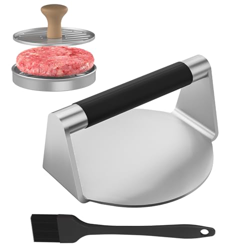 Burgerpresse Kits Set, Burger Smasher + Hamburger Patty Maker + Silikonbürsten Set 3-TLG,Gehackte Steakpresse und Hamburgerpresse, Grillpinsel für Grillen, Burger Patties Cooking
