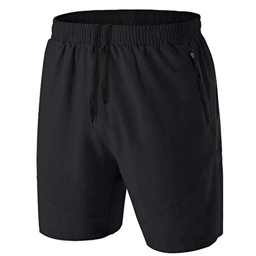 Herren Sport Shorts Kurze Hose Schnell Trocknend Sporthose Leicht mit Reißverschlusstasche(Schwarz,EU-L/US-M)