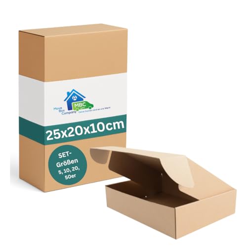MBC 10-er Versandkarton, Maxibriefkartons faltbar mit Deckel 25x20x10cm - Versandkartons klein - Faltkartons für Warensendung - DHL Größe S - Shipping Boxes