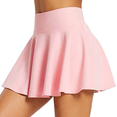 Tennisrock Damen mit Hose Basic Hosenrock Damen Kurz Einfarbig Minirock Faltenrock Hohe Taille Tennis Skort Golfrock Mode Running Röcke Sport Rock Sommerrock Mini Rock Rosa S